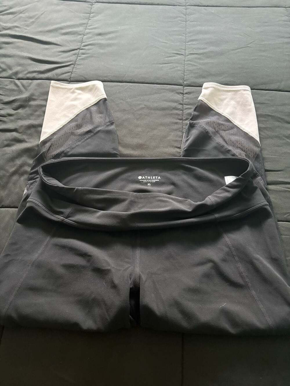 Athleta Women's Colorblock Mesh Leggings Black White Size XL